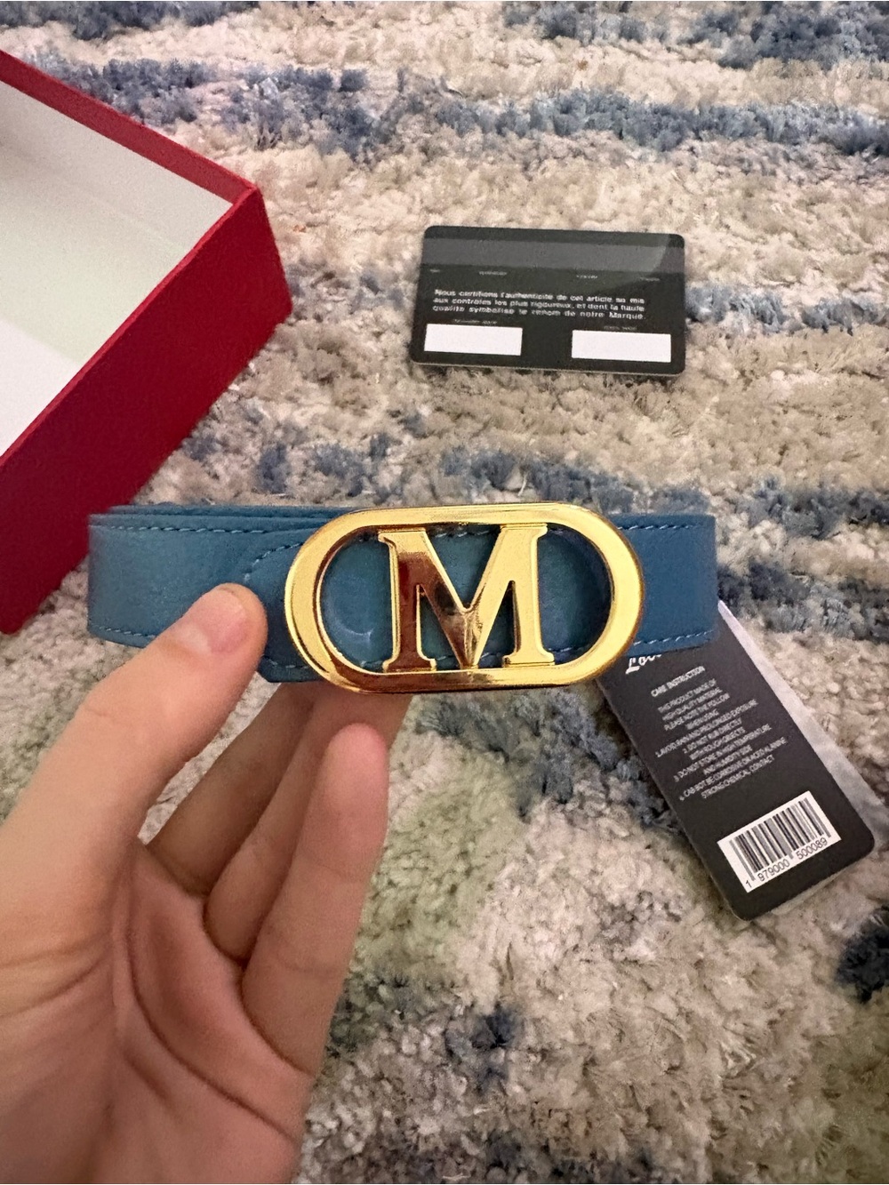 Blue Leather locikeiy belt NWT